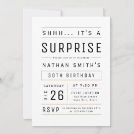 Invitación Cualquier Edad Moderna y Simple Typografía Sorpres