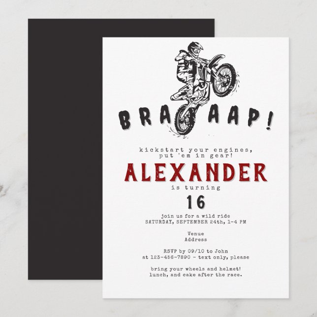 Invitación Cualquier edad Motocross Dirt Bike Supercross Cump (Anverso / Reverso)