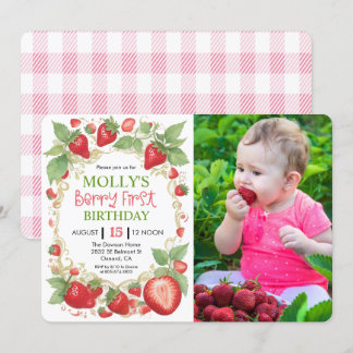 Invitación CUALQUIER EDAD - Muy Berry Strawberry Birthday Pho