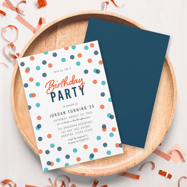Invitación Cualquier edad Naranja azul oscuro Confetti fiesta (Subido por el creador)