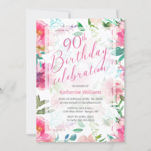 Invitación Cualquier edad Pico Tropical Floral Rosa 90º cumpl