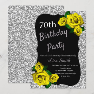 Invitación Cualquier edad Purpurina plateado Rosas Amarillas