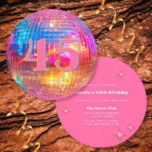 Invitación Cualquier edad Purpurina rosado caliente Disco Bal