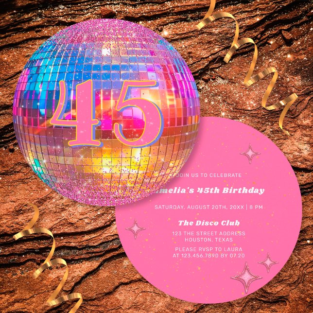 Invitación Cualquier edad Purpurina rosado caliente Disco Bal (Subido por el creador)