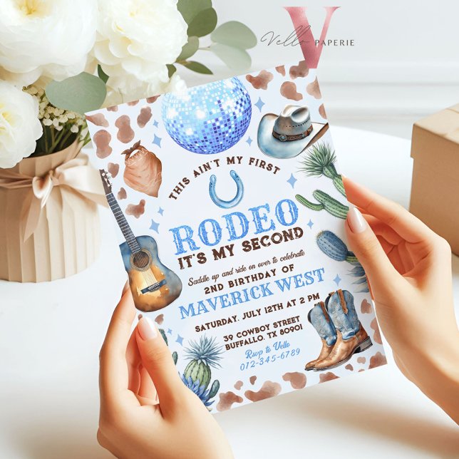 Invitación CUALQUIER EDAD RODEO Cowboy Blue Brown Birthday (Subido por el creador)