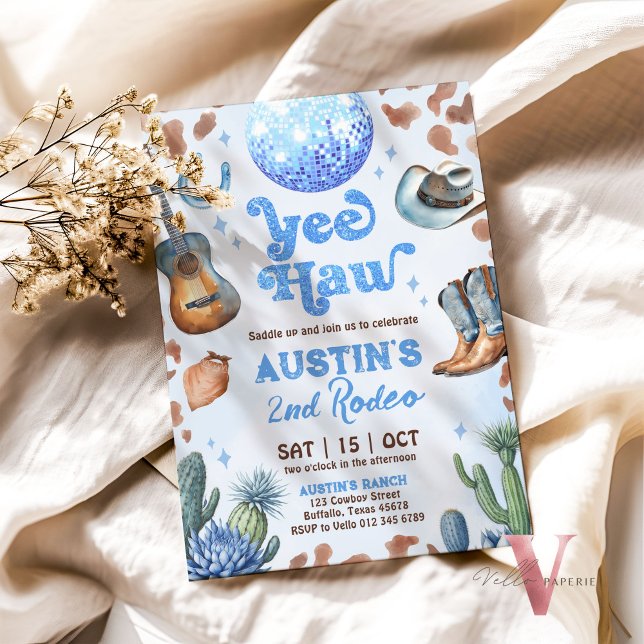 Invitación CUALQUIER EDAD RODEO Cowboy Blue Brown Birthday In (Subido por el creador)