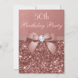 Invitación Cualquier edad Rosa de cumpleaños Purpurina de oro