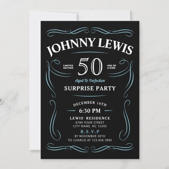 Invitación Cualquier Edad Sorpresa con tema Whiskey 50 cumple (Anverso)