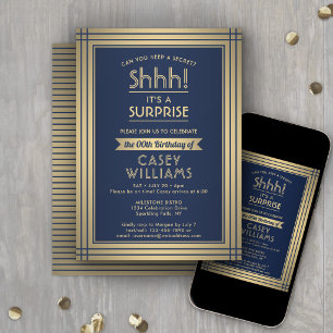 Invitación Cualquier Edad Sorpresa Cumpleaños Elegante Marina