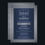 Invitación Cualquier Edad Sorpresa Cumpleaños Elegante Navy P<br><div class="desc">¡Shhh! ¿Puedes guardar un secreto? Invite a la familia y amigos a una celebración elegante y emocionante con esta invitación de cumpleaños sorpresa de color azul marino y plata. El diseño presenta un acero inoxidable falso cepillado, rayas negras modernas y una elegante tipografía de inspiración Art Déco vintage. Por favor,...</div>