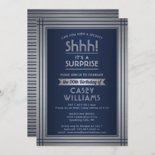 Invitación Cualquier Edad Sorpresa Cumpleaños Elegante Navy P