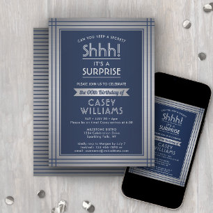 Invitación Cualquier Edad Sorpresa Cumpleaños Elegante Navy P