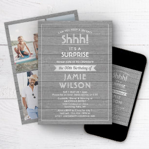 Invitación Cualquier Edad Sorpresa Cumpleaños Gray Faux Wood