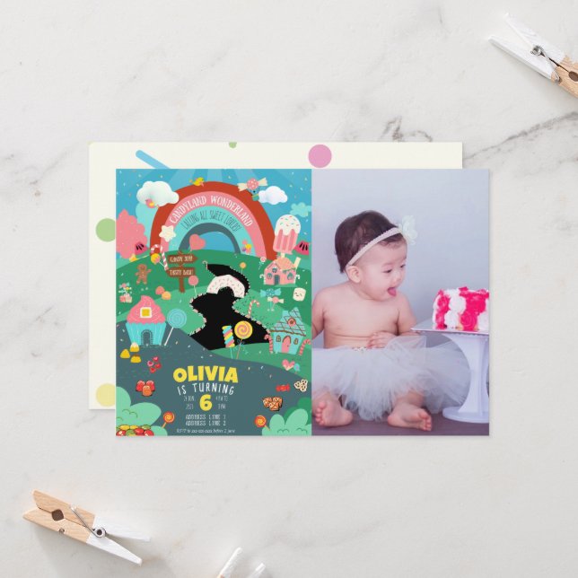 Invitación Cualquier edad, tema de Candy foto cumpleaños (Anverso/Reverso In Situ)