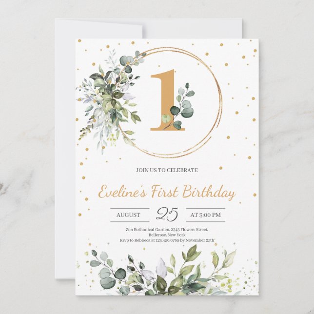 Invitación Cualquier edad verde eucalipto boho cumpleaños de  (Anverso)