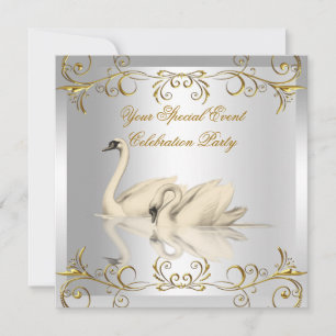 Invitación Cualquier evento cisnes dorado blanco elegante fie