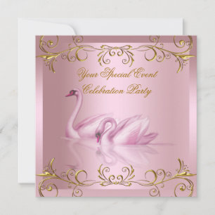 Invitación Cualquier evento cisnes dorados rosa elegante fies
