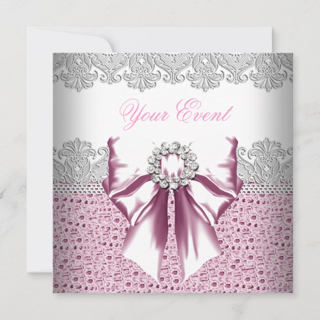 Invitación Cualquier evento Diamantes rosados Lace Fiesta Ros (Anverso)