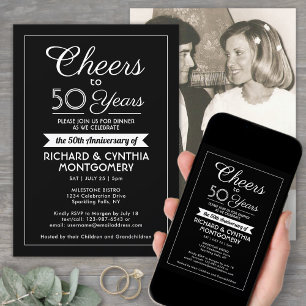 Invitación CUALQUIER Feliz Aniversario Elegante Foto Blanco &
