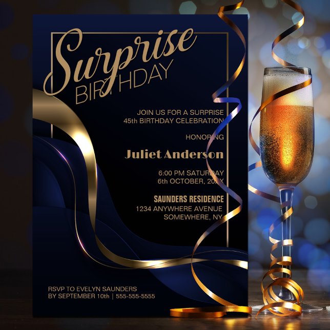Invitación Cualquier fiesta de cumpleaños con el oro azul de  (Subido por el creador)