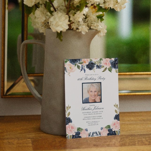 Invitación Cualquier fiesta de cumpleaños con foto de flor ro (Subido por el creador)