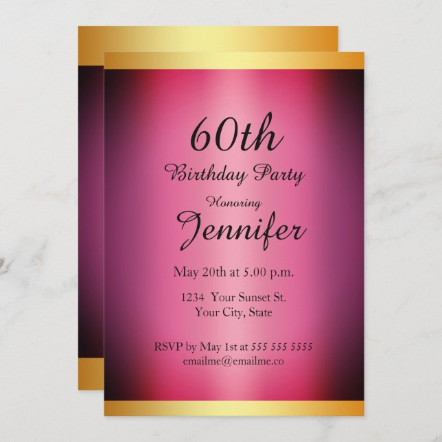 Invitación Cualquier fiesta de cumpleaños con oro rosado (Anverso / Reverso)