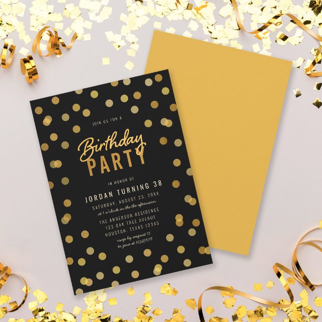 Invitación Cualquier fiesta de cumpleaños de Black & Faux Gol (Subido por el creador)