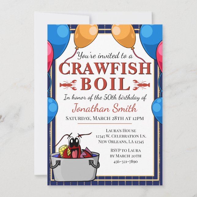 Invitación Cualquier fiesta de cumpleaños de Crawfish Edad (Anverso)