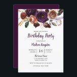 Invitación Cualquier fiesta de cumpleaños floral con sabor a<br><div class="desc">Cualquier fiesta de cumpleaños floral de Age Peach y Purple Cute Ver colección coincidente en la tienda</div>