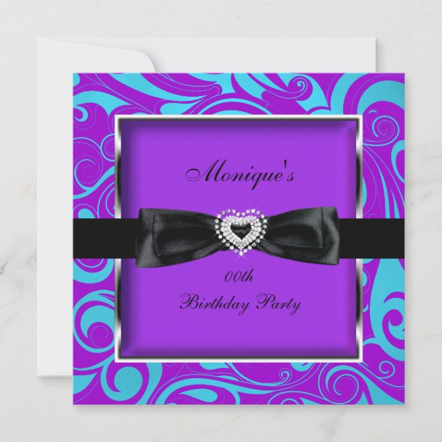 Invitación Cualquier fiesta de cumpleaños Morado Verde azulad (Anverso)