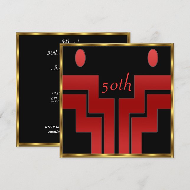 Invitación Cualquier fiesta de cumpleaños negra editada (Anverso / Reverso)