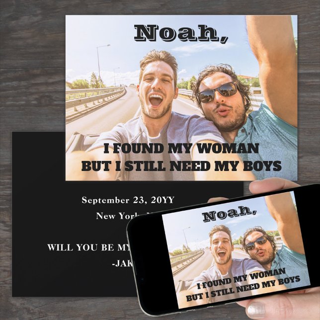 Invitación Cualquier Groomsmen de texto / Mejor foto de propu (Subido por el creador)