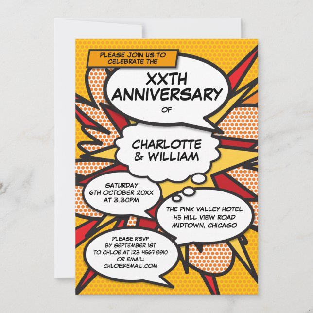 Invitación Cualquier libro de historietas de Boda en aniversa (Anverso)