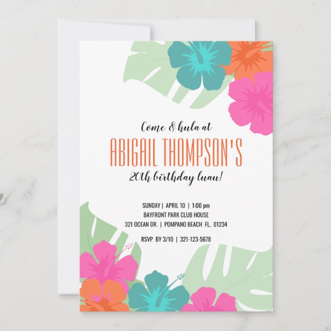 Invitación CUALQUIER LUGAR DE PARTIDO DE CUMPLEAÑOS tropical  (Anverso)