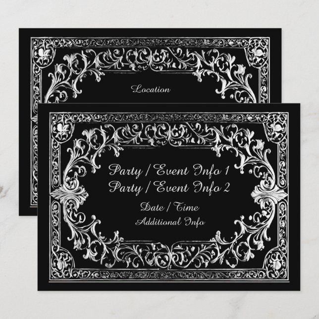 Invitación Cualquier marco plateado (Anverso / Reverso)