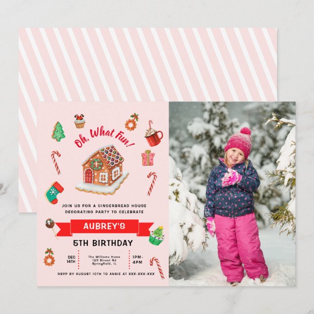 Invitación Cualquier Navidad de la Casa de Gingerbread Rosa d (Anverso / Reverso)