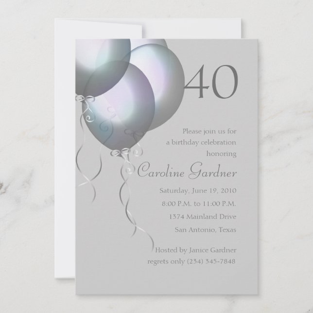 Invitación Cualquier número Cumpleaños Silver Aurora Globos (Anverso)