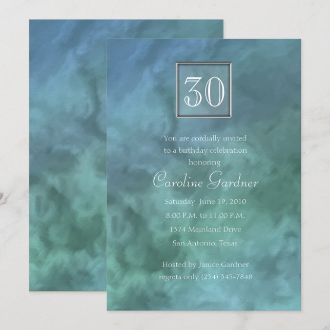 Invitación Cualquier número de cumpleaños de mármol de Blue A (Anverso / Reverso)
