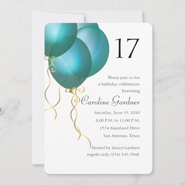 Invitación Cualquier número de globos turquesa de cumpleaños (Anverso)