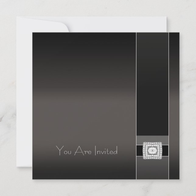 Invitación Cualquier Ocasión Diamante Negro Art Deco (Anverso)