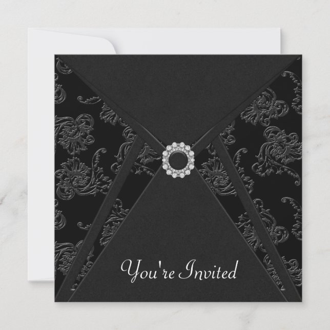 Invitación Cualquier Ocasión Elegante Fiesta Negro (Anverso)