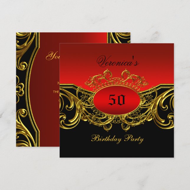 Invitación Cualquier partido de cumpleaños elegante Red Black (Anverso / Reverso)
