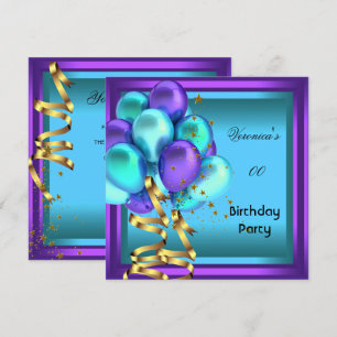 Invitación Cualquier partido de cumpleaños Morado Globos Verd
