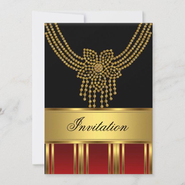 Invitación Cualquier Partido Dorado Negro Rojo (Anverso)