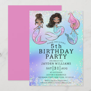 Invitación Cualquier Purpurina de edad Sirena Chica de pelo n