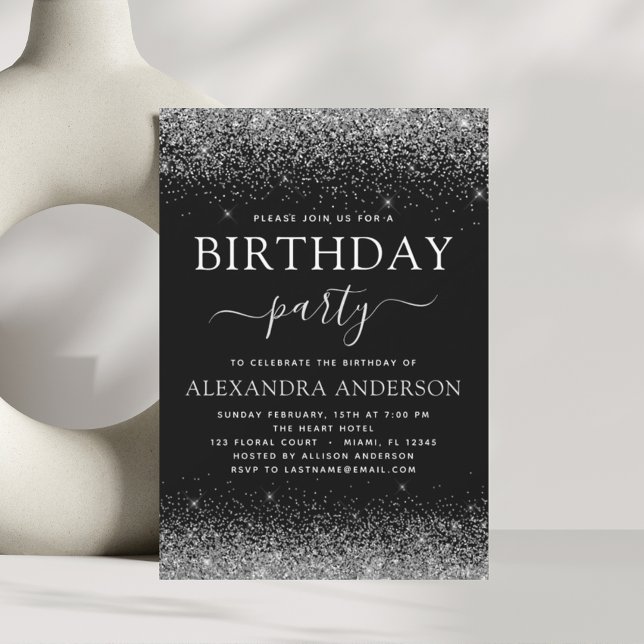 Invitación Cualquier Purpurina moderno negro de cumpleaños de (Subido por el creador)