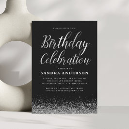 Invitación Cualquier Purpurina moderno negro de cumpleaños de