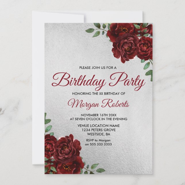 Invitación Cualquier Relieve metalizado plateado de edad fies (Anverso)