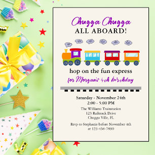 Invitación Cualquier tren de cumpleaños lindo colorido