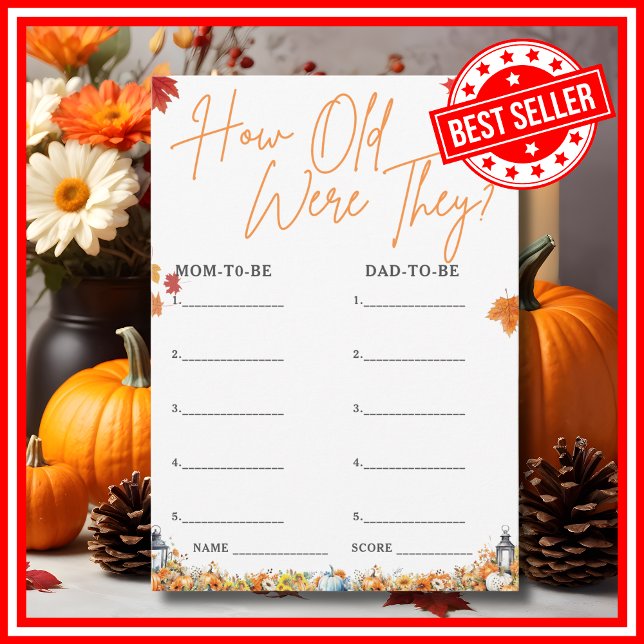 Invitación CUÁN ANTIGUOS ERAN Baby Shower Juego Pequeña Calab (HOW OLD WERE THEY Easy Baby Shower Game A Little Pumpkin is on the Way Fall Autumn Theme )